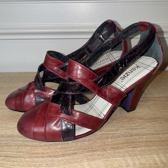 Kenzie Elaine Burgundy Purple Strap Heel Leather Almond Toe 3" Heel Sz 7 M NWOB - Picture 9 of 15
